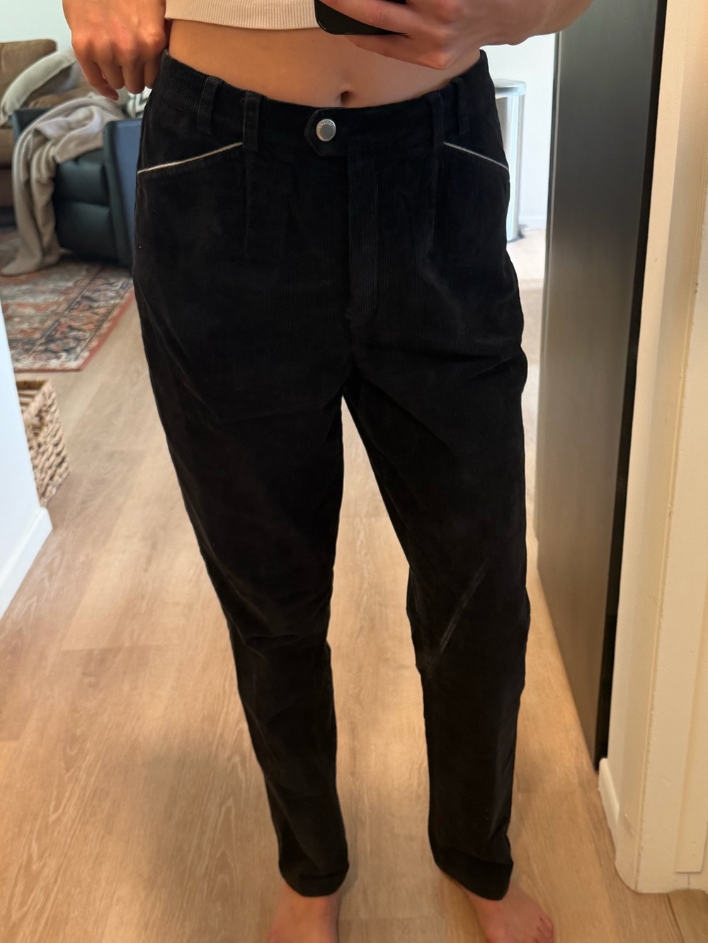 Black High-Waist Corduroy Straight Leg Pants